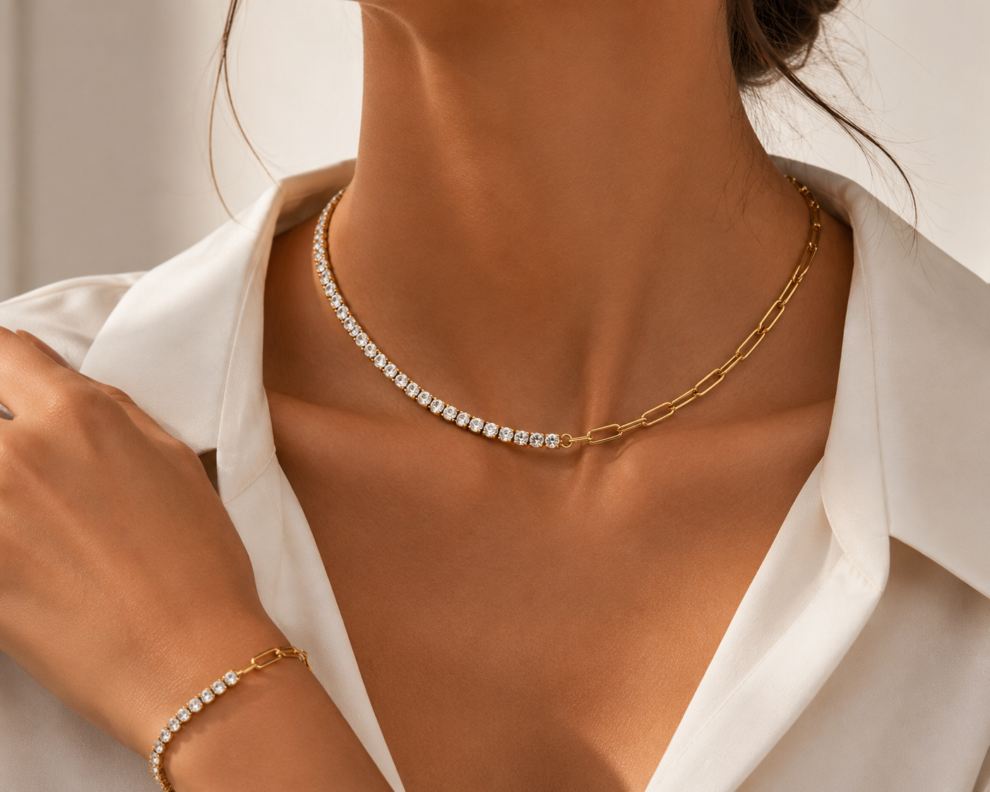 Stainless Steel Diamond-studded Necklace Female 18K Gold